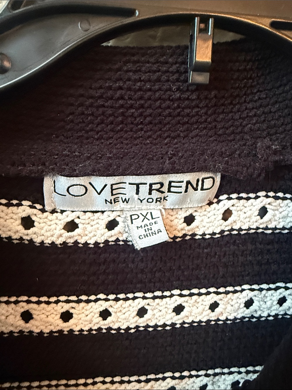 Love Trend Black Cardigan with White Crochet Stripes - Picture 2 of 6